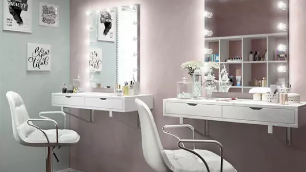Thumb of a classy room with two lighted Hollywood mirror with high chairs from Ajman.