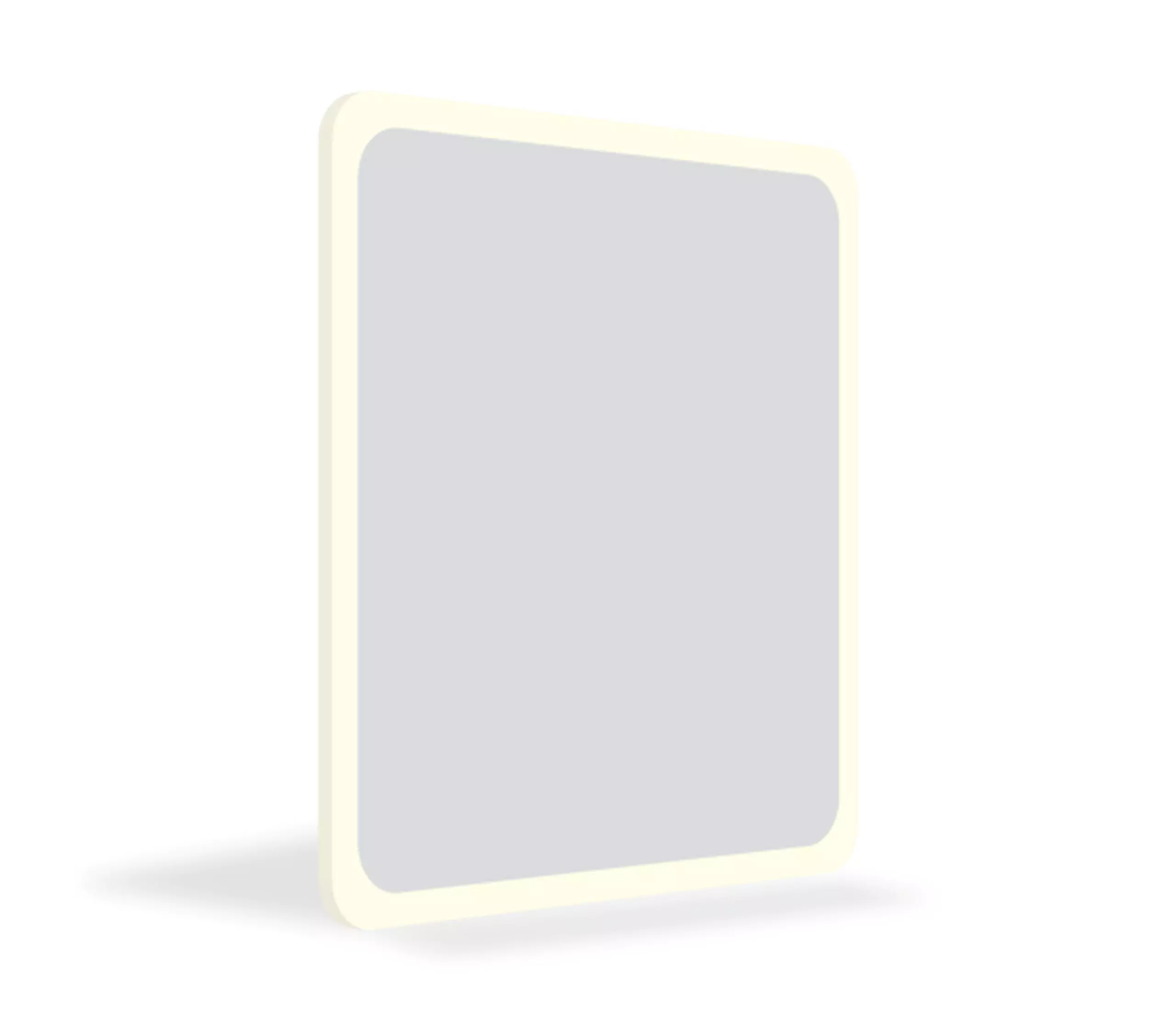 Rectangular with rounded corners bespoke frosted mirror displayed on a white setting in Ajman.