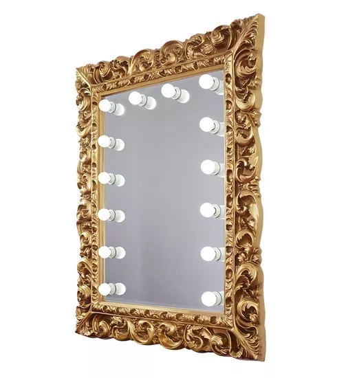 Gold-framed Grand Mirrors illuminated by elegant lights.
