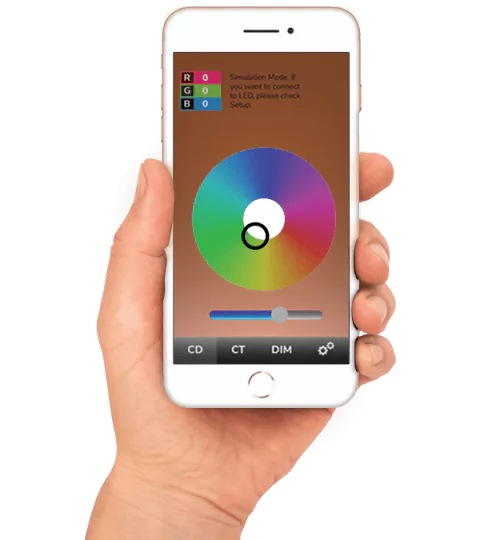 Bahrain smartphone color wheel allows users to adjust the hue and brightness of a hand held light.