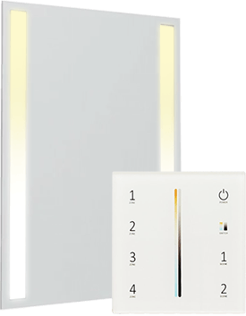 A touch light controller and a model A lux mirror with warm and true color light from Oman.