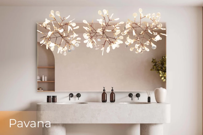 Ajman bathroom sink with a wall mounted pavana lamp and a vanity mirror that fits perfectly.