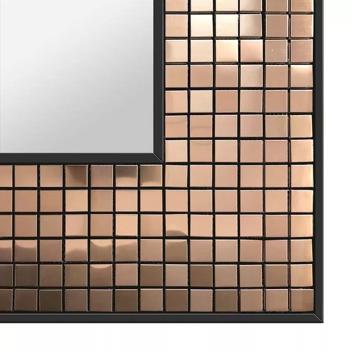 Framed vanity mirror design with a copper sun pattern from Riyadh.