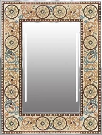 Painted flowers on an illuminated mirror frame accentuate with Corsica from Ajman.