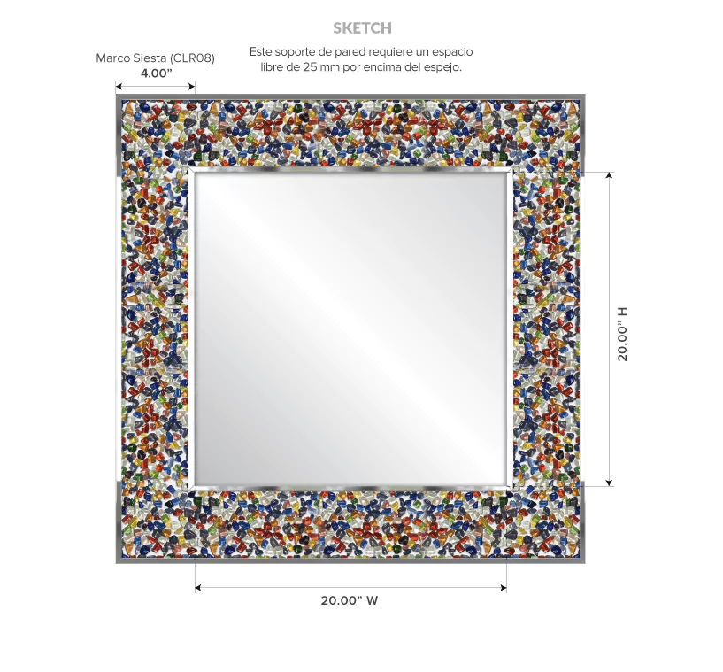Drawing of Siesta frame with its measurement and dimension.