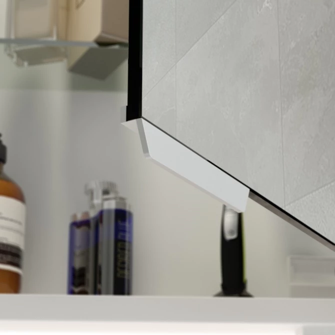 Custom cabinet mirror with stainless steel handle from Dubai.