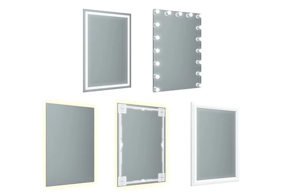 Grand Mirrors with different lighting options and a white background in Oman.