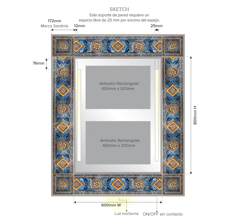 Drawing of Sardinia frame with its unique defogger and detailed scale.