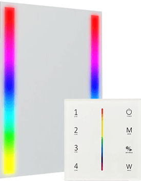 Lighted mirror with multiple colors and a touch light control in a white background from Qatar.