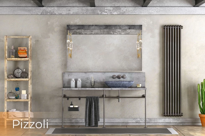 A wood stand shelf and a distinctive pizzoli lamp in bathroom mirrors and lights from Al Ain.