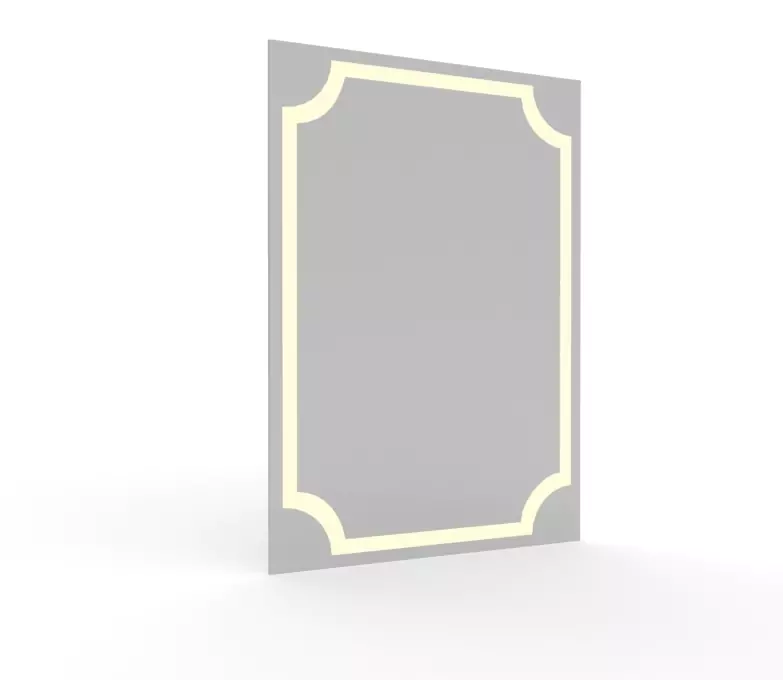 Grand Mirrors Lux made to measure lighted mirror with a shadow on a plain white setting in Kuwait.
