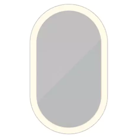 Oblong highest quality bathroom frosted mirror displayed on a plain white setting in Ajman.