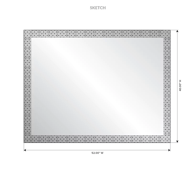Evervue lighted mirror in dark night mosaic frame with measurements on a white background in Oman.