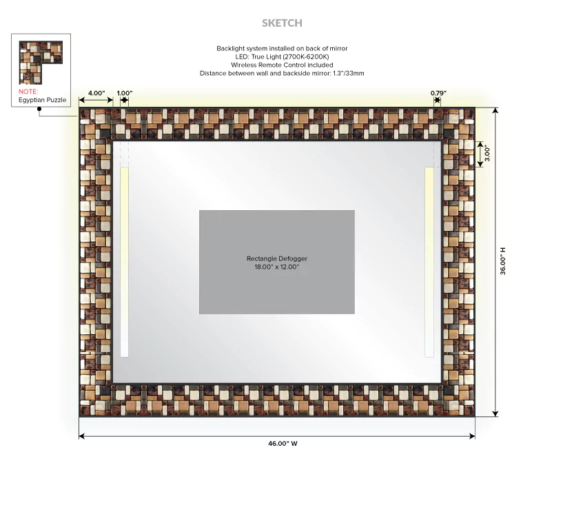 Grand Mirrors Lux combined with grand mirrors etch with measurements and specifications in Oman.