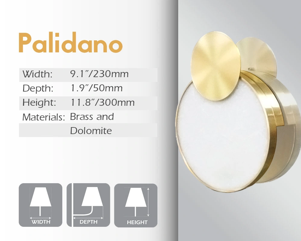 The width, depth, and height of the Palidano mirror lamp consist of brass and dolomite in Sharjah.