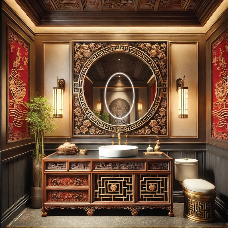Vanity and lit-mirror enhance the aesthetic of this beautifully designed bathroom in Qatar.