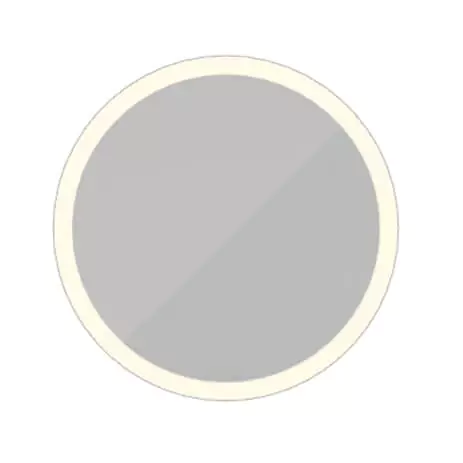 Round made to order bathroom mirror with frosted LED lights set on a plain white setting in Ajman.
