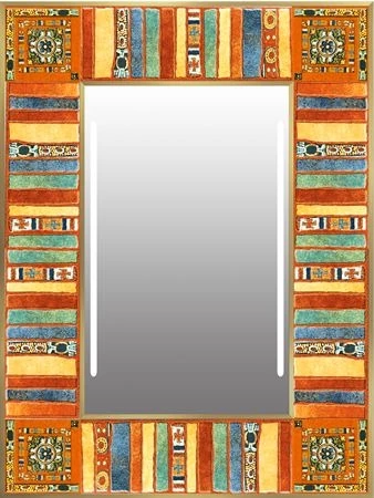 Integrated lighting mirror featuring a multicolored striped and a gilded frame from Qatar.