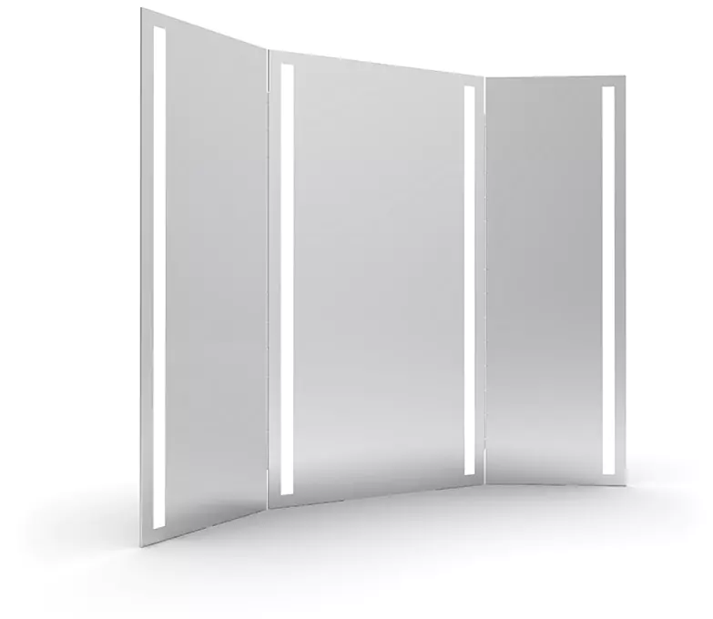 Trifold extra thin evervue lighted mirror displayed on a plain white background in Sharjah.