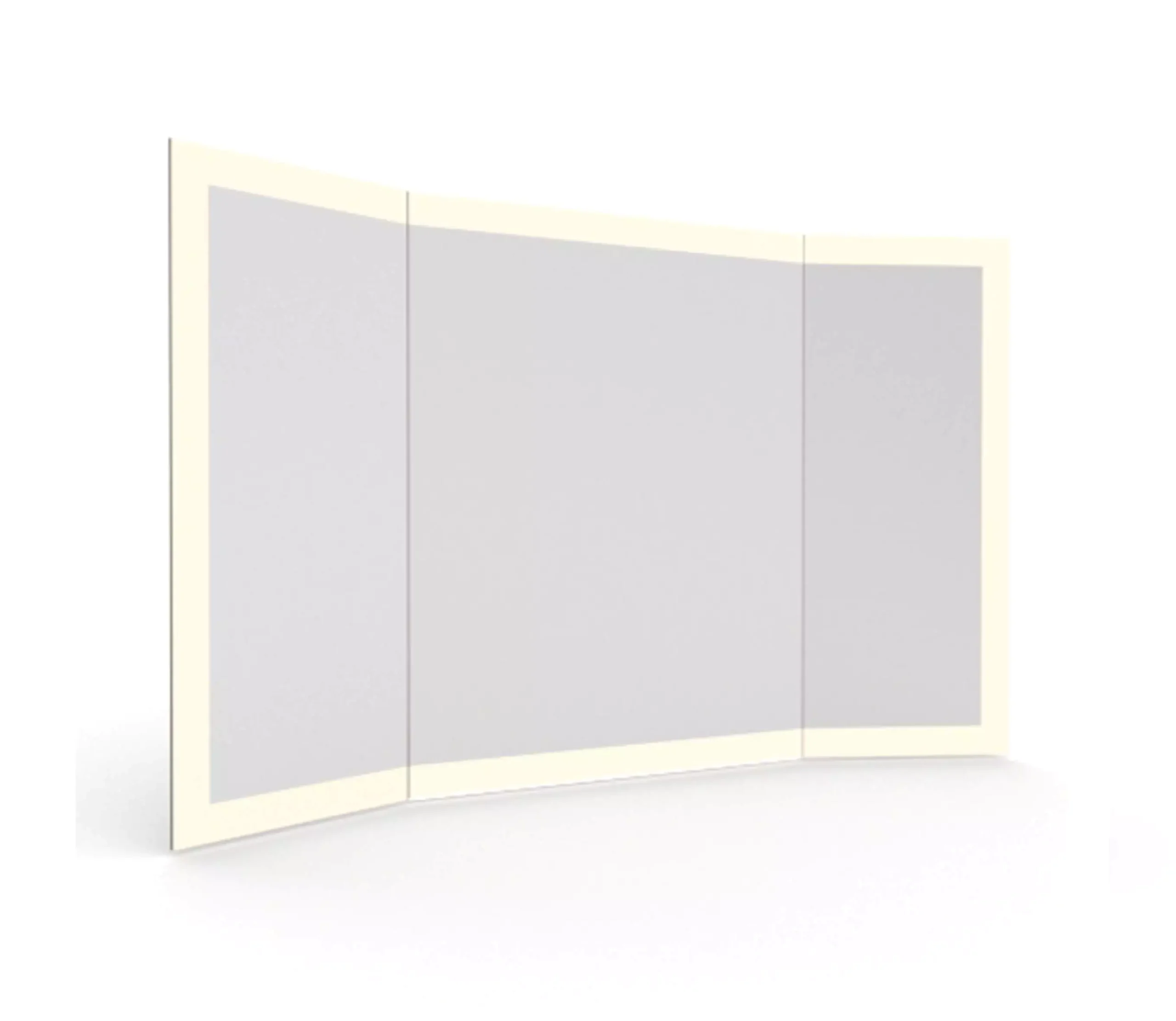 Trifold grand mirrors lumiere a bathroom mirror displayed on a plain white setting in Sharjah.