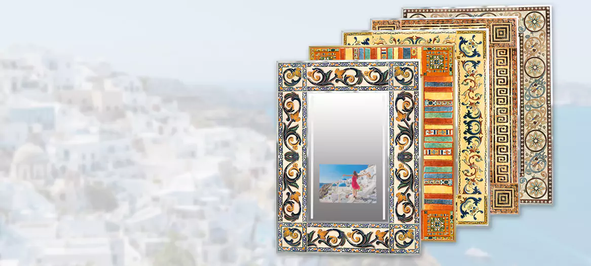 Televisores con espejo enmarcado con diseños coloridos inspirados en mosaicos, que muestran una pantalla personalizada en Chepo.