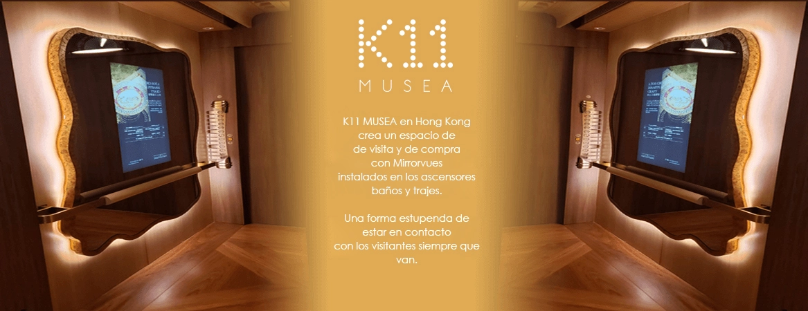 Espejo TV con diseño artístico en K11 MUSEA, usado en espacios de compra y vestidores en Hong Kong.