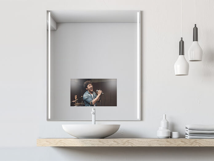 Image of a Vanishing Mirror TV in the UAE, highlighted by its stylish Model A integrated cool light.