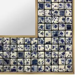 Delfts blauw mosaic mirror frame.