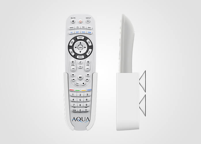 Waterproof Aqua Remote for MirrorVue TV, enabling relaxed bathtub operation without water damage concerns.