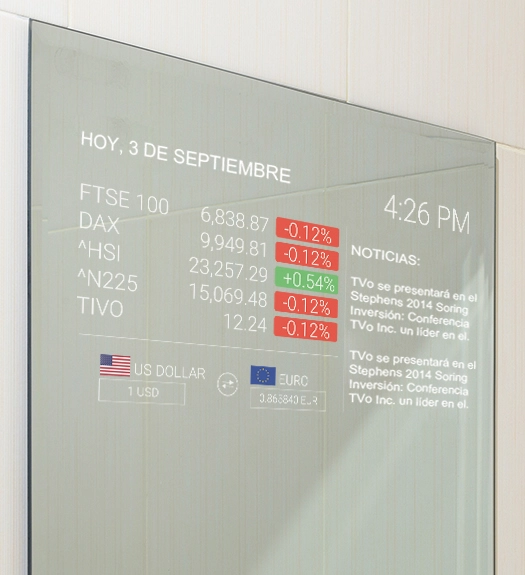Widgets de TV con espejo personalizados, que muestran el precio de las acciones y las noticias en Changuinola.