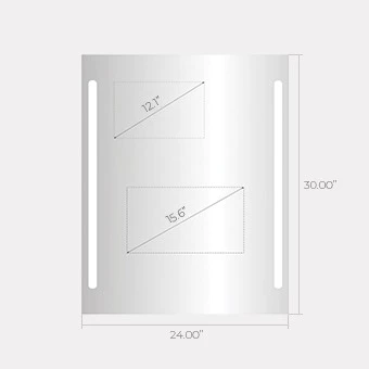 A technical drawing of single sink mirror shows the sizes of the overall width and height.