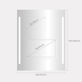 Technical drawing of a single sink mirror shows the width of 80cm and 100cm height sizes.