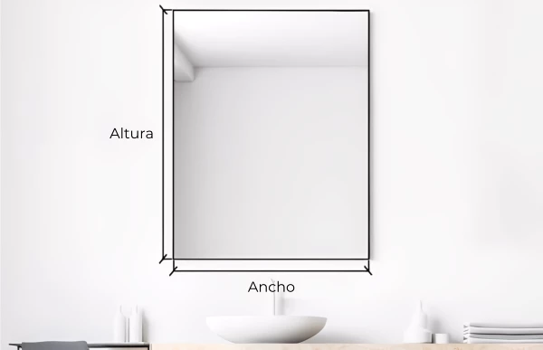 Custom height and width for single sink smart mirror TV in white plane background.