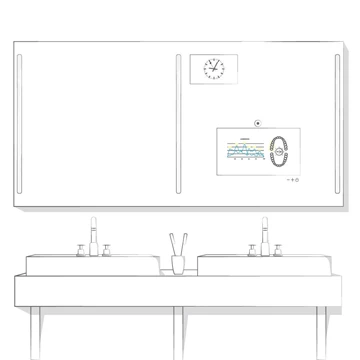 Illustration showing a bathroom with a double sink mirror.