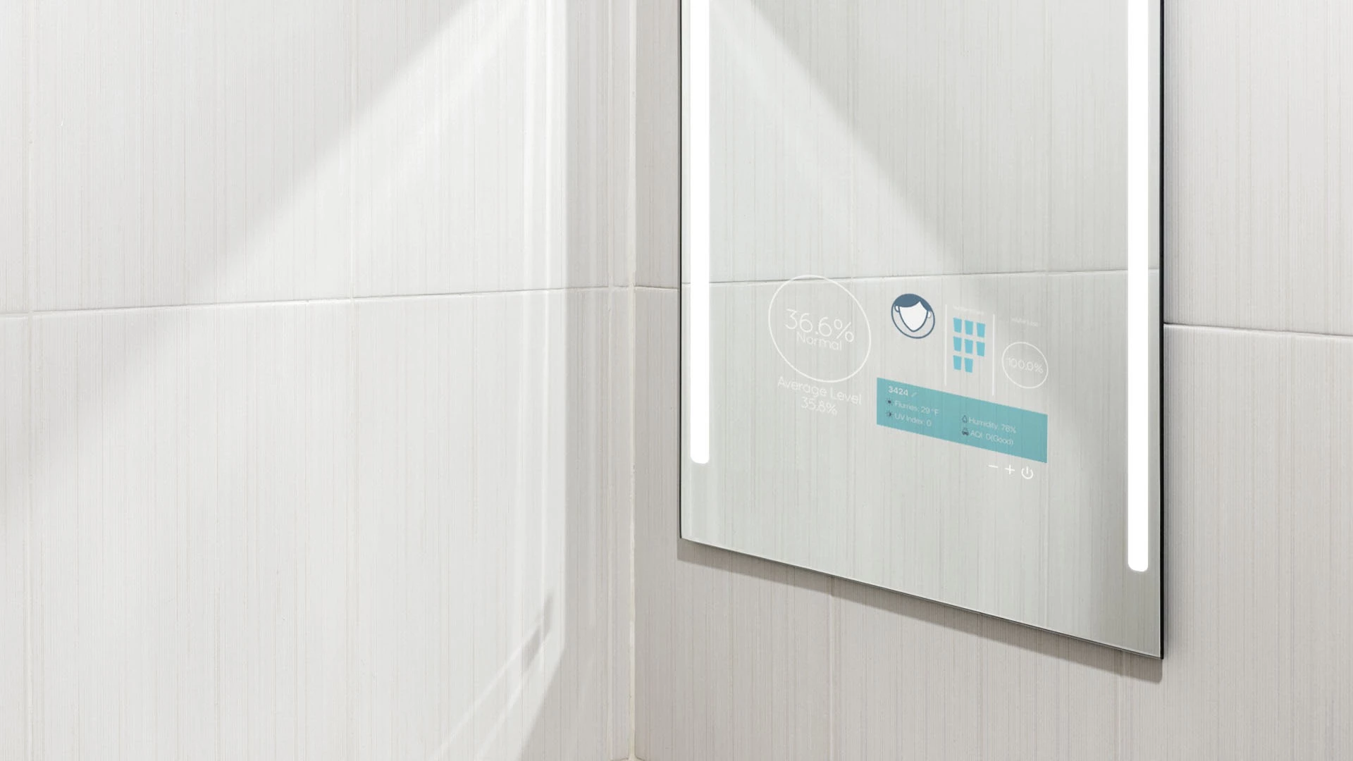 Modern bathroom mirror with built-in facial hydration monitor