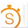 Logo of Sworkit features an orange letter S combined with a stopwatch symbol with white background.