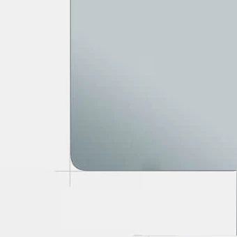 Technical drawing of a one inch rounded corner for a custom mirror design in white backdrop.