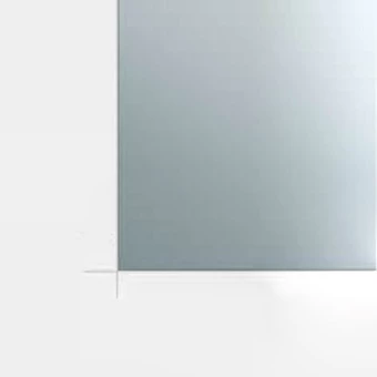 Technical drawing of a straight angle cut glass for a custom mirror corner in a white setting.