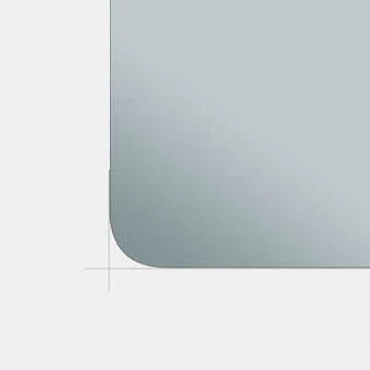 Technical drawing of a two inch rounded corner for a custom mirror design in white background.