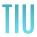 Tone it up fitness application logo is a blue letters spelling out tiu all are in upper case.