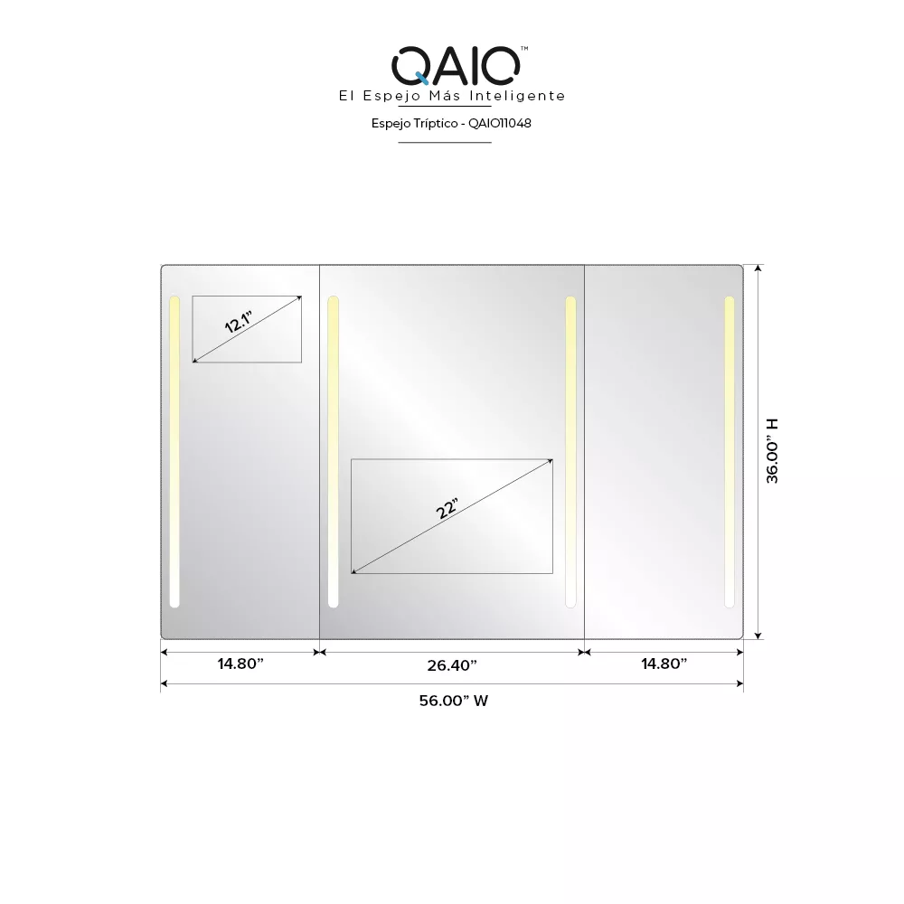 QAIO Tríptico, 56″ de ancho x 36″ de alto, con TV de 22″ (QAIO11048)