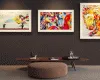 A stylish living room featuring interactive art display in a smart TV snippet.
