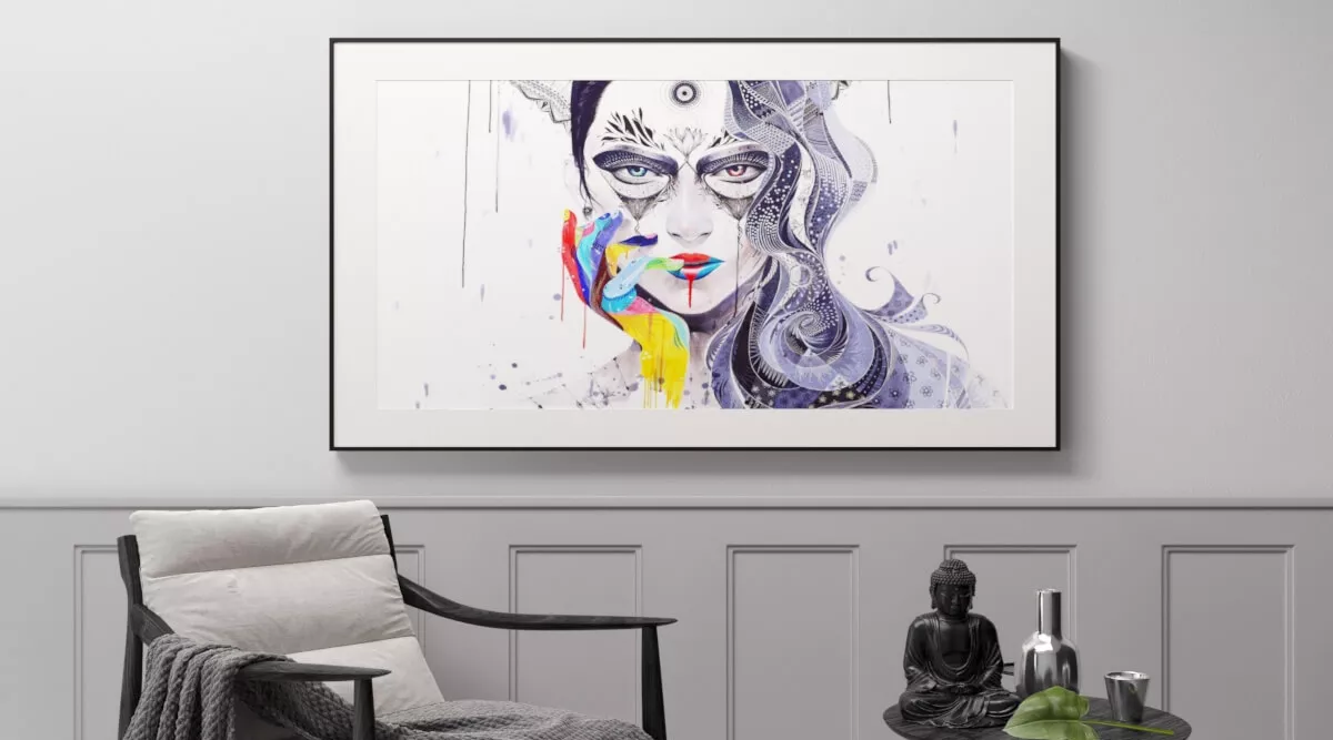 Minimalist living room with HD image display on a smart TV.