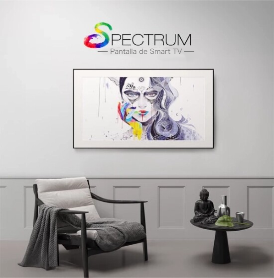 Art displayed in a TV hanging on a wall.